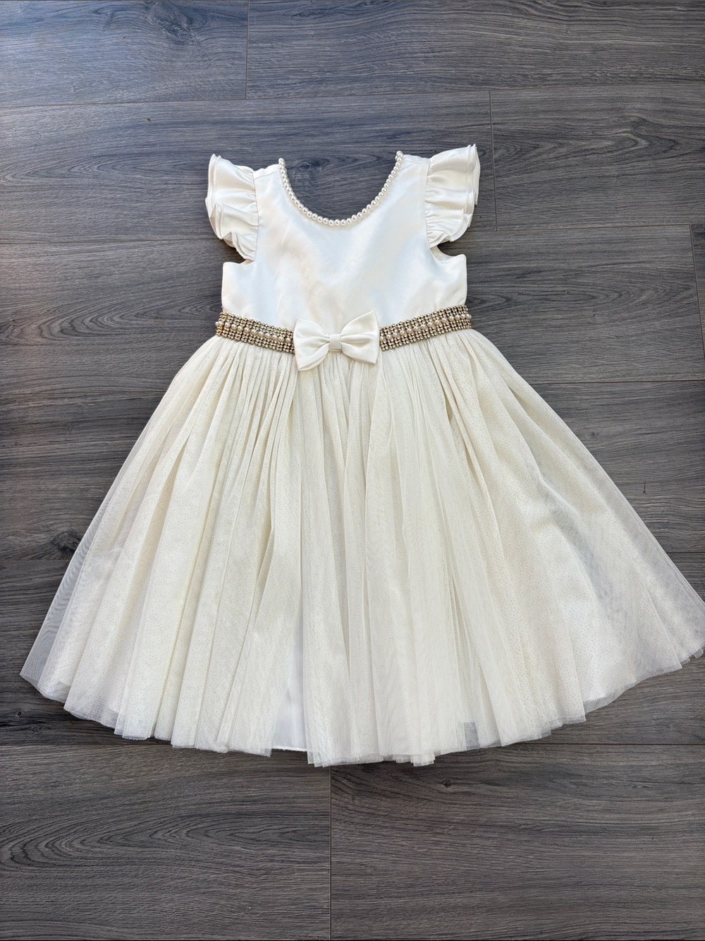 American Princess Girls Ivory Tulle Bow Party Dress Size 6X/7